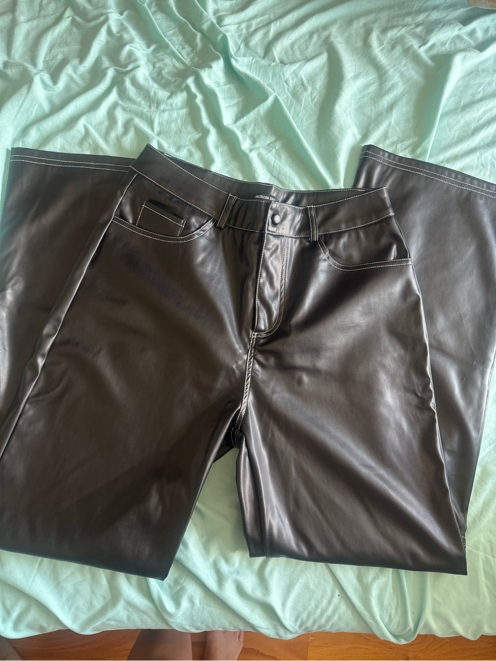 American Bazi Black Faux Leather Bootcut Jeans